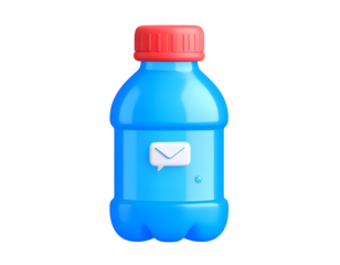 3D Render Blue Bottle Message