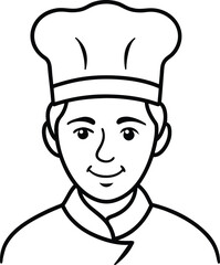 Professional Chef Outline Cooking Illustration.