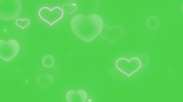 Heart icons are moving up in straight direction, Flat style pop-up love symbol, valentine's day, happiness, Green screen overlay