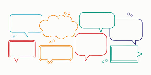 Speech bubble vector set for communication dialogues and thoughtful expressions with cloud symbol on clean white background