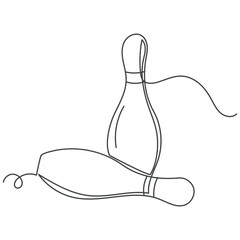 Continuous one line drawing of bowling pins. Simple outline illustration of bowling game. Editable vector drawing.