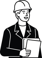 Realistic Engineer Outline Holding Blueprint