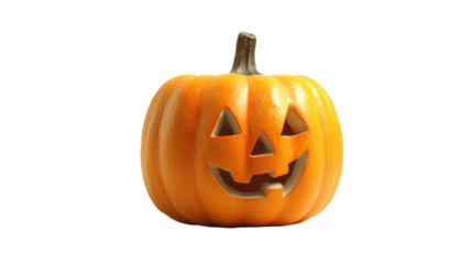 Halloween pumpkin with carved face, white isolate background.