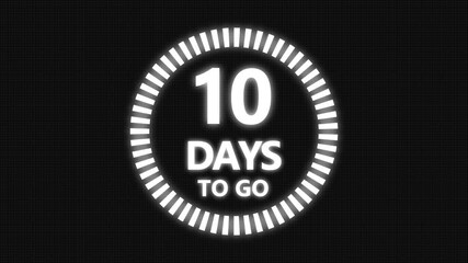10 days to go, 10  days count animation, motion graphics running numbers counting days, 10  days in a month, 10 days left, 4K HD video with Grid and Black background alpha channel.4k 