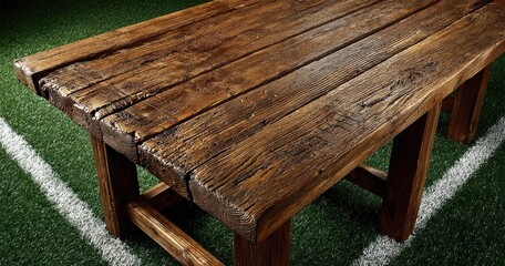 Fototapeta premium Rustic wooden table on artificial turf