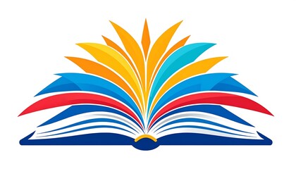 Open book with colorful, stylized pages radiating outwards