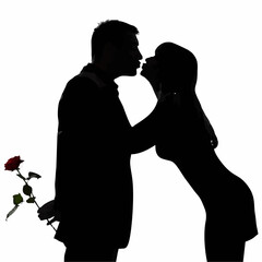 One couple man hiding rose fl...