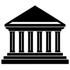 Black silhouette illustration of a bank building isolated on white background featuring a bold clean shape and minimalist modern style for commercial use,