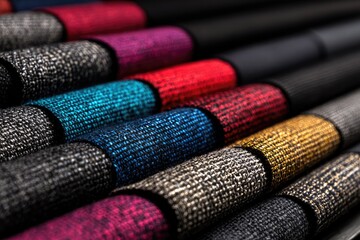 Rolled fabric swatches in various colors