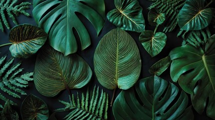 Fototapeta premium creative layout made of tropical leaves flat lay nature concept top view no logos no brands ar 169