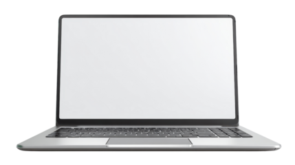 Laptop with a blank screen on a white isolate background for versatile use in digital projects.
