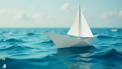 Naklejka premium Paper boat sailing on the water