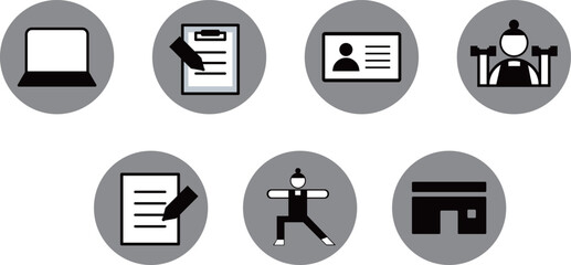 ジム入会のアイコンセット/ Join a gym set・ジム・入会・運動	