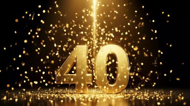 Elegant Golden Number 40 in a Shower of Glitter.