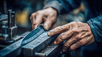 An artisan meticulously sharpens a knife, showcasing a mastery of the craft and revealing intricate details.