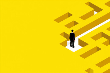 Businessman Entering Abstract Yellow Maze Illustration