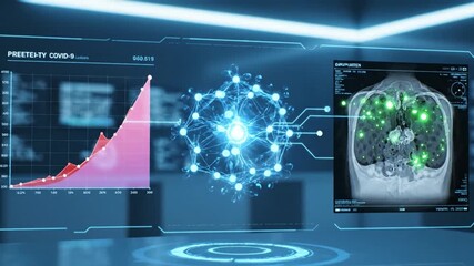 COVID-19 Data Analysis Interface Displaying Lung Scan and Statistics - Powered by Adobe