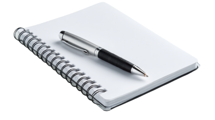 Spiral notebook with a pen, perfect for notes or sketches, white isolate background.