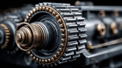 Intricate metal gears with golden accents, showcasing industrial design and detailed mechanical components.