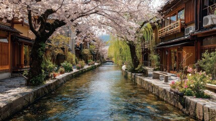 kyoto japan at the shirakawa river in the gion district during the spring cherry blosson season no logos no brands ar 169