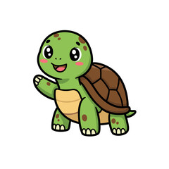Fototapeta premium Cute cartoon turtle walking with happy expression