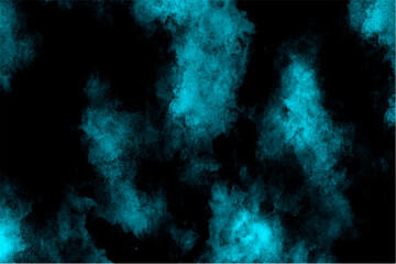 Abstract glowing cyan smoke texture on a dark black background. Atmospheric and mysterious effect. Vibrant turquoise tones resemble mist, fog, or ethereal fire, producing a surreal and futuristic 
