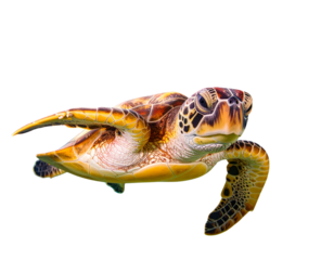 Smiling Sea Turtle Swimming Gracefully in Clear Blue Ocean, Joyful Underwater Scene, isolated on transparent background