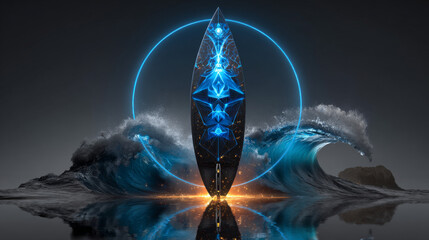 Vector label of surf. Logo of surfing championship. Vector illustration.