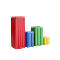 Fototapeta premium Creative data visualization of global trade statistics, featuring a 3D bar chart made of colorful shipping containers to represent logistics performance and import/export data