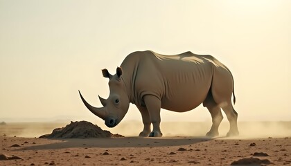 Fototapeta premium Rhino's Lament: Solitude in the Savannah