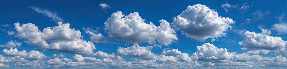 Obraz premium Wide shot of puffy white clouds against a vibrant blue sky
