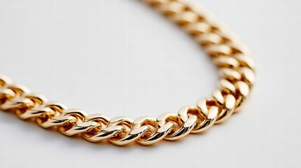 Obraz premium A close-up of a beautiful gold chain necklace, capturing its elegant design and shine.