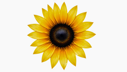 Fototapeta premium A vibrant watercolor sunflower with a contrasting dark center and bright yellow petals on a clean white background.