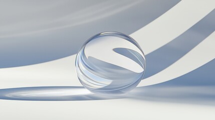 A transparent sphere with a curved surface and a light blue background.