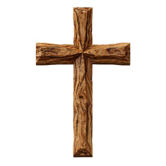A solitary wooden cross, a symbol of faith and spirituality, stands isolated on a transparent background