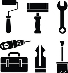Obraz premium home, improvement, icon, set, diy, tool, collection, renovation, repair, equipment, simple, solid, black, design, vector
