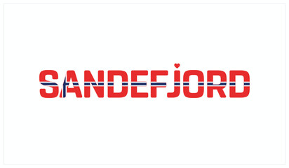 I love Sandefjord, Typographic design of I love Sandefjord on a white background, Flag typography of Sandefjord with heart, Vector design of I love Norway