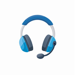 Blue gaming headset with microphone sits isolated on white surface, representing communication and technology in modern digital age.