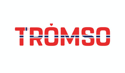 I love Tromso, Typographic design of I love Tromso on a white background, Flag typography of Tromso with heart, Vector design of I love Norway