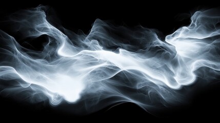 A digital illustration of abstract white smoke against a black background.