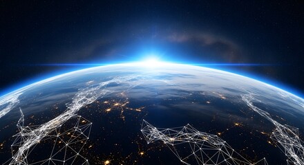 Jaringan global,Stunning Earth view with global network connection illuminating the planet, perfect for tech and innovation