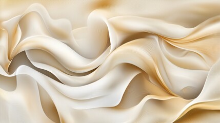 Obraz premium A digital illustration of flowing, abstract fabric in shades of white and gold.
