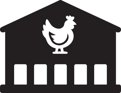 Large commercial poultry shed silhouette, vector design ideal for farming, livestock, agriculture, chicken, and rural themes.