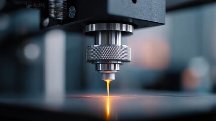 A focused laser cutting through metal, showcasing industrial precision and technology.