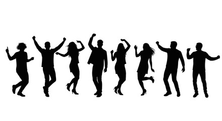 Silhouette of People Dancing and Celebrating on White Background silhouette