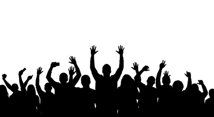 Enthusiastic Crowd Silhouette Cheering and Raising Hands in Celebration silhouette