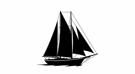 Sailing Yacht with Two Masts and Full Sails in Black Silhouette