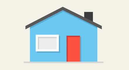Simple Blue House with Red Door Illustration in Silhouette Style silhouette