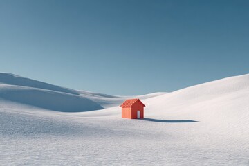 Small red house on a snowy landscape