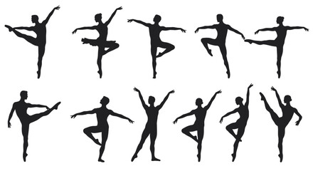 Elegant Ballet Dancers in Various Poses Artistic Silhouette Illustration on White Background silhouette